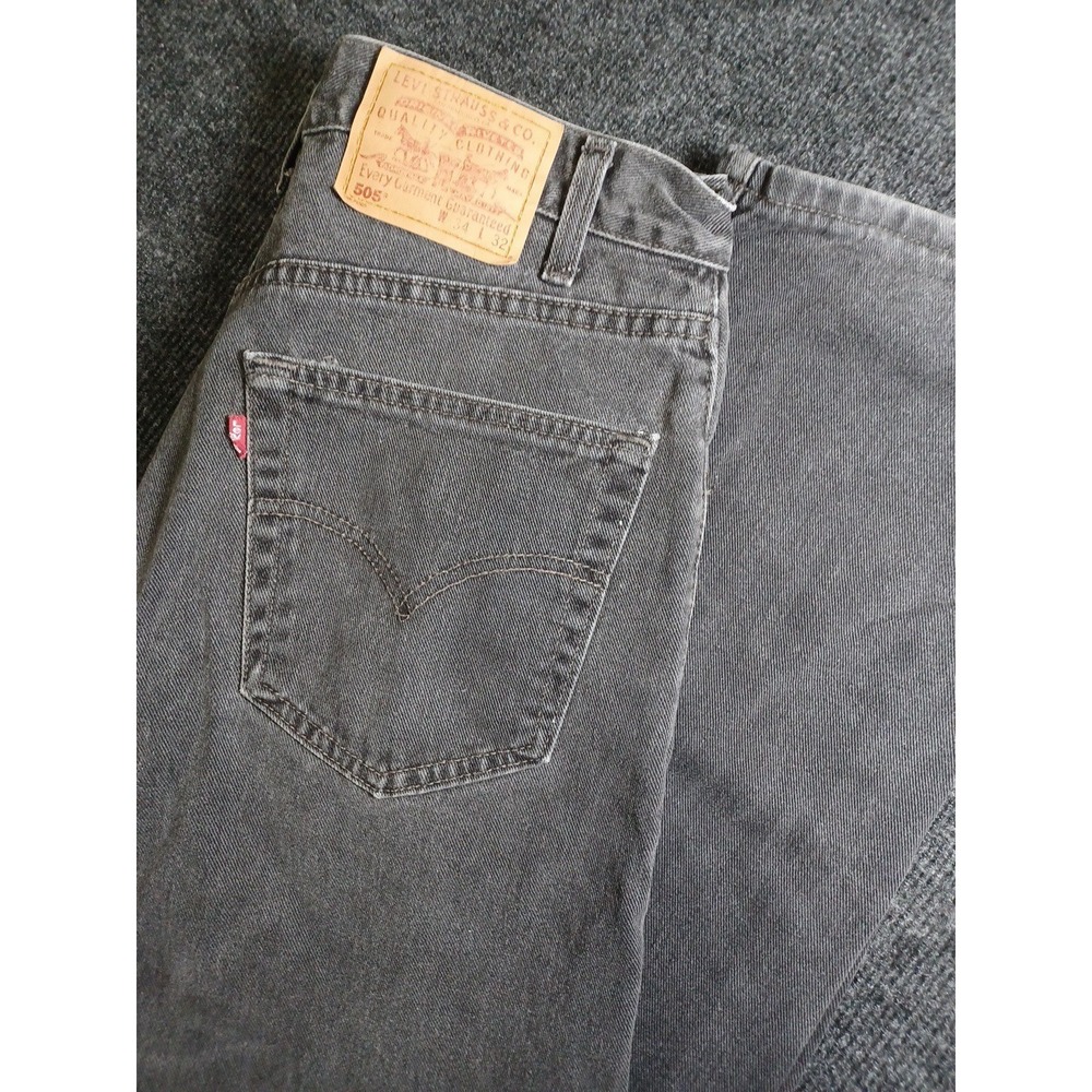 Levi 505 Mens 34x32 Faded Black Regular Fit Straight Leg Denim Jeans Vintage